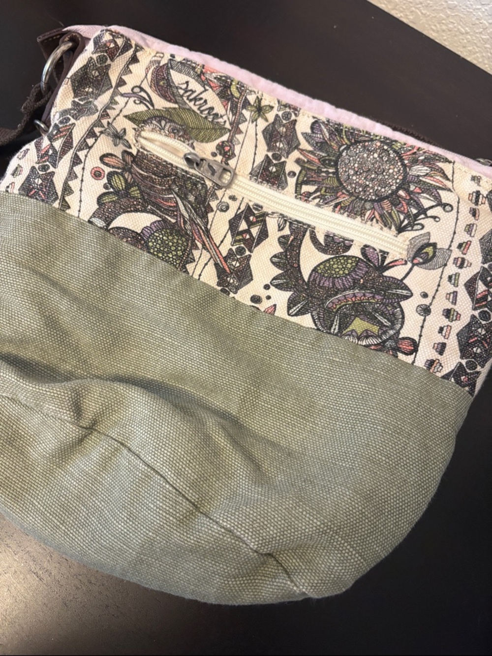 Sakroots Floral Print Crossbody in Olive, Tan & Brown - Picture 4 of 9